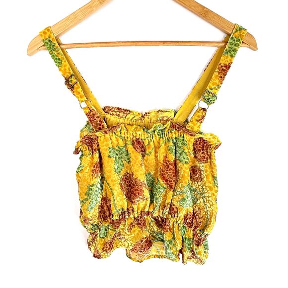 Anthropologie Felipa Cropped Yellow Strawberry Patch Velvet Burnout Tank Top Sm - Picture 2 of 8